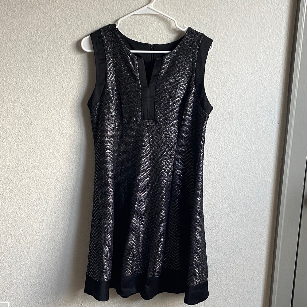 Roz & Ali Petite Shimmering Black Sleeveless Mini Dress